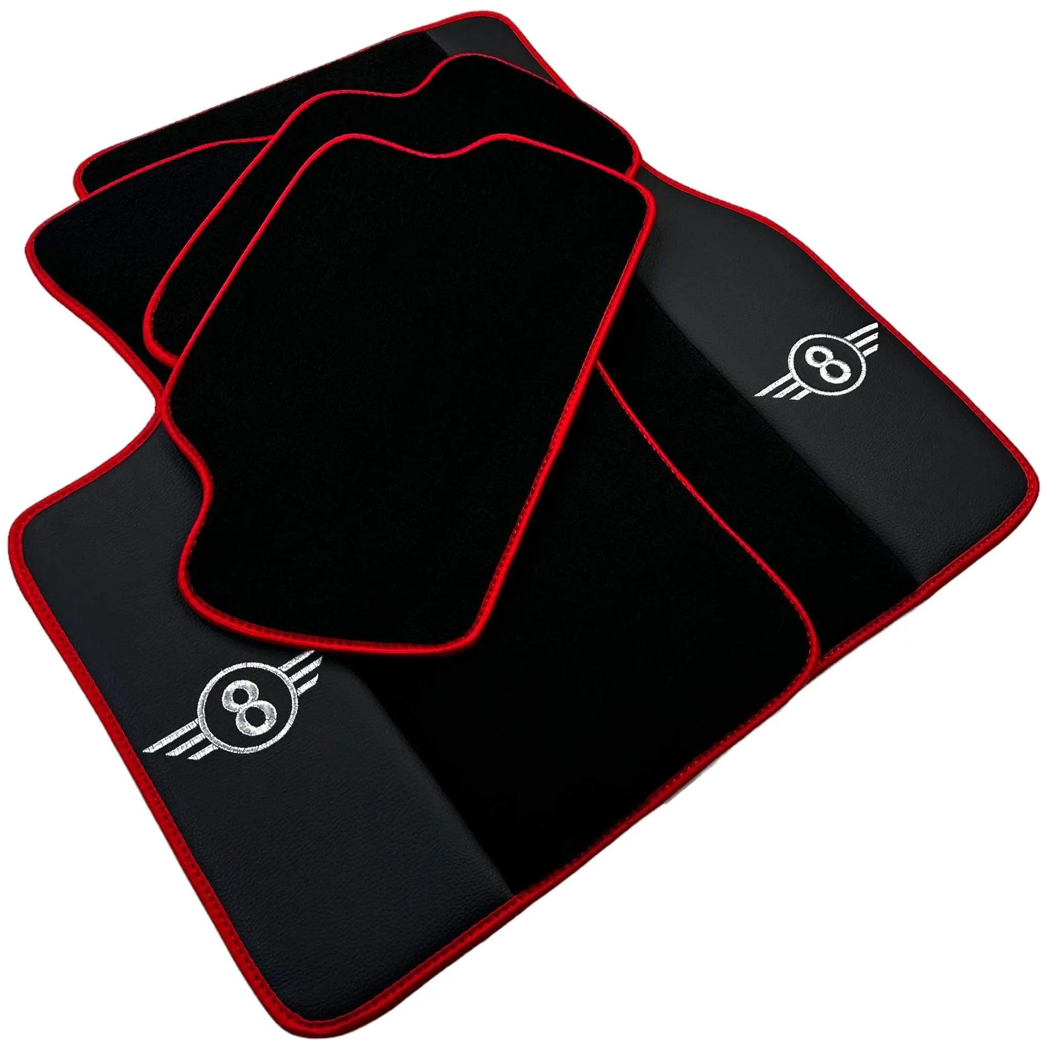 Black Floor Mats for Mini Countryman F60 Hybrid (2020-2023) With Leather | Red Trim - AutoWin