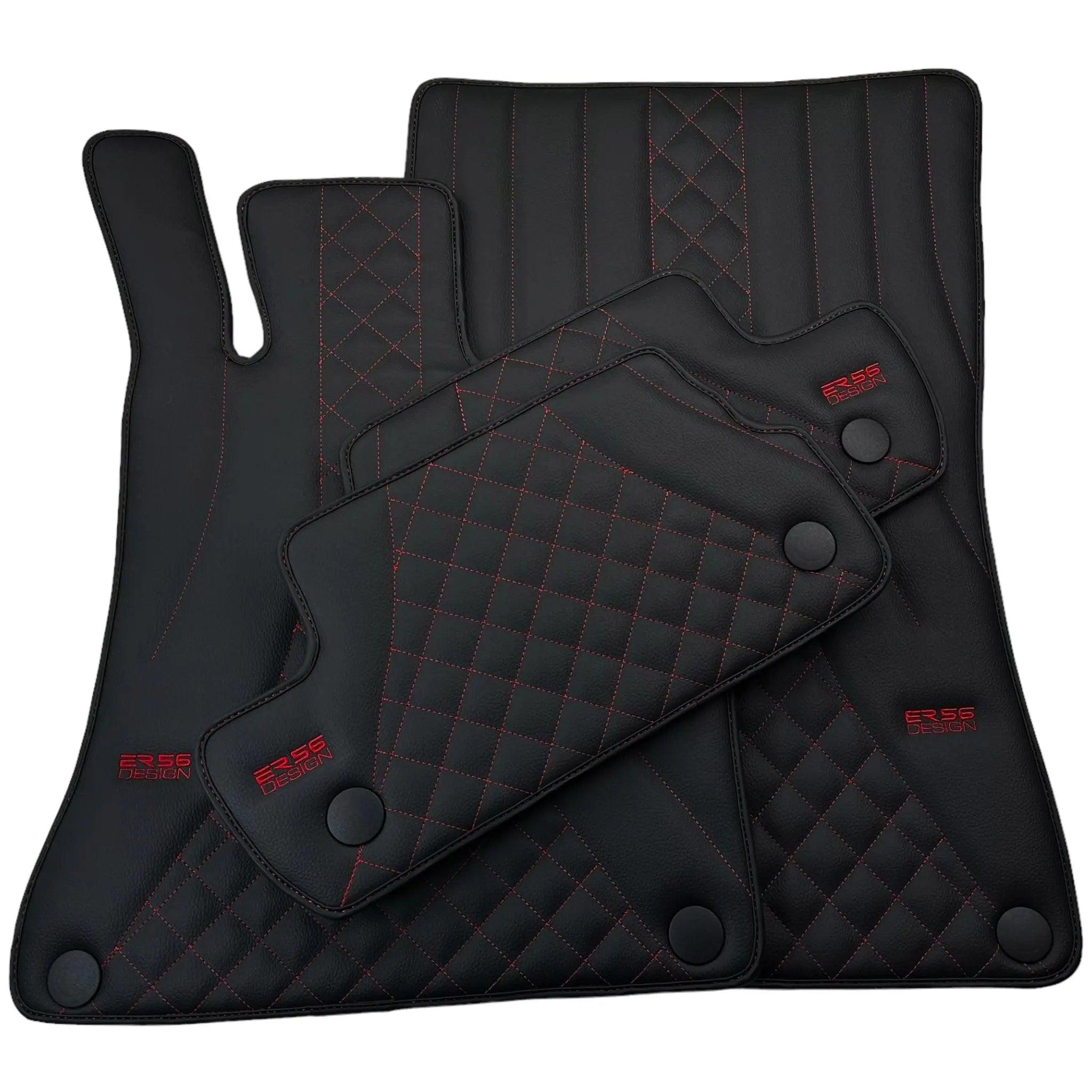 Black Leather Floor Mats For Mercedes Benz C-Class A205 Convertible (2016-2018) | ER56 Design - AutoWin