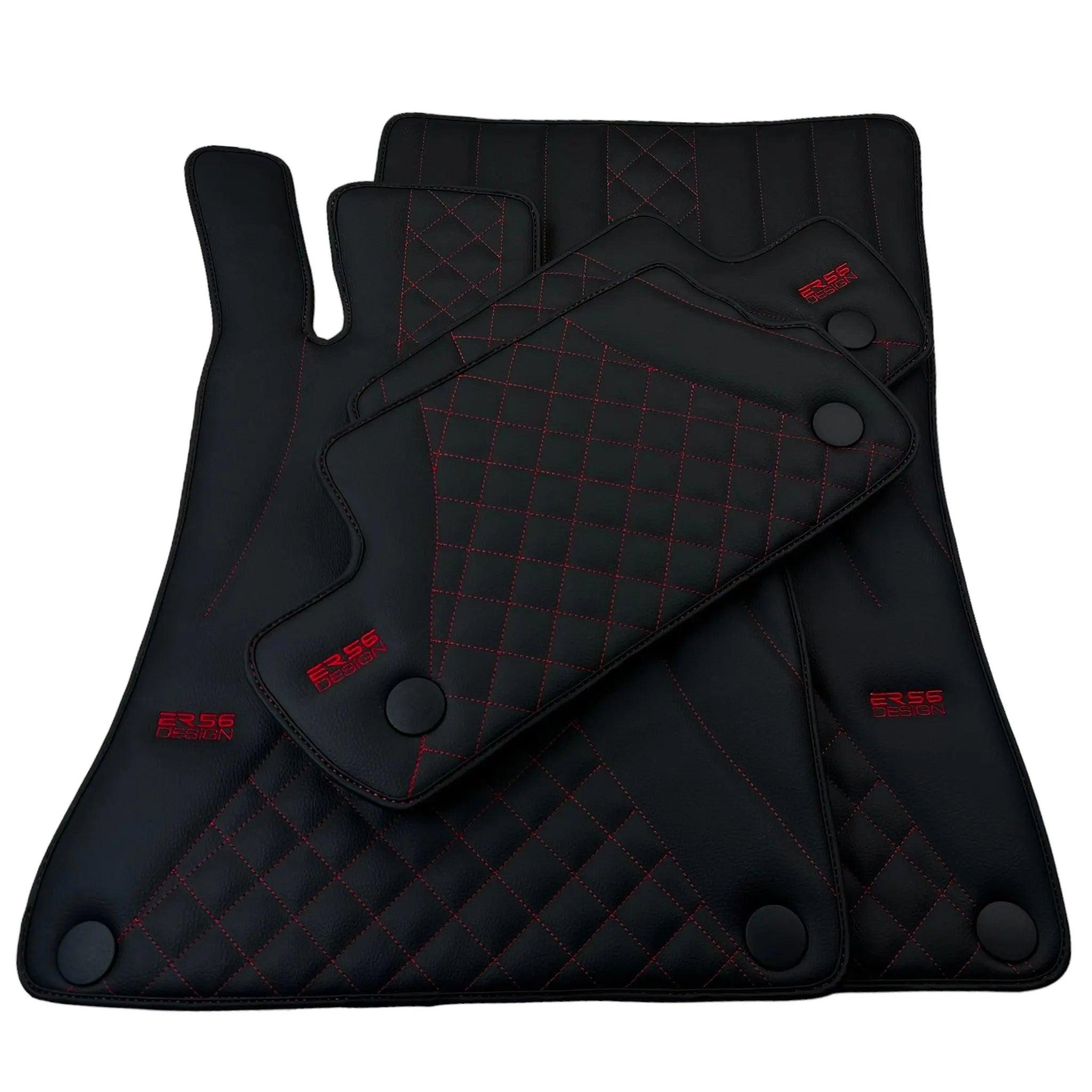 Black Leather Floor Mats For Mercedes Benz C-Class S203 Estate (2001-2007) | ER56 Design - AutoWin