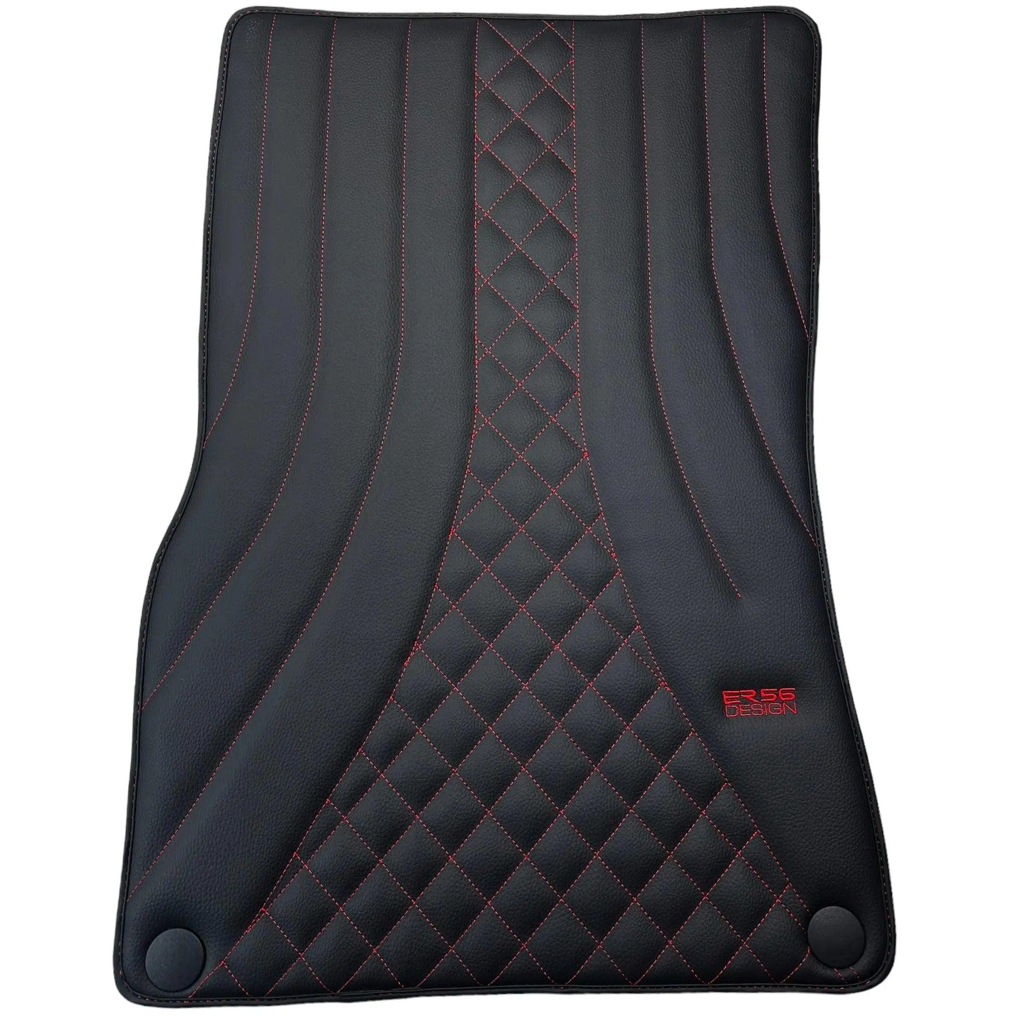 Black Leather Floor Mats For Mercedes Benz C-Class S205 Wagon Facelift (2018-2023) Hybrid | ER56 Design - AutoWin