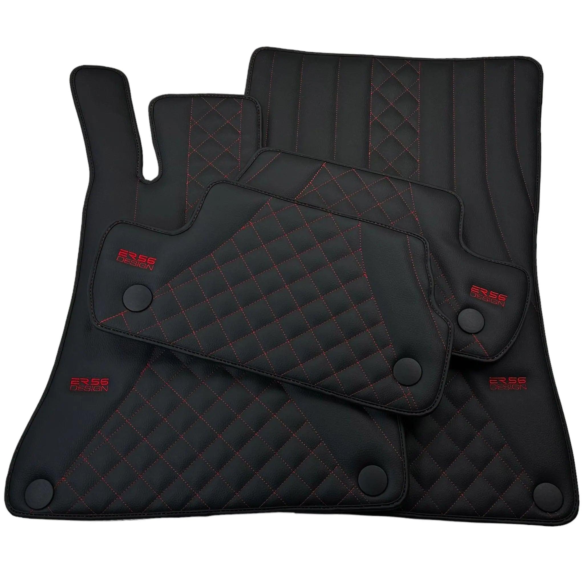 Black Leather Floor Mats For Mercedes Benz C-Class W205 Sedan (2014-2018) | ER56 Design - AutoWin