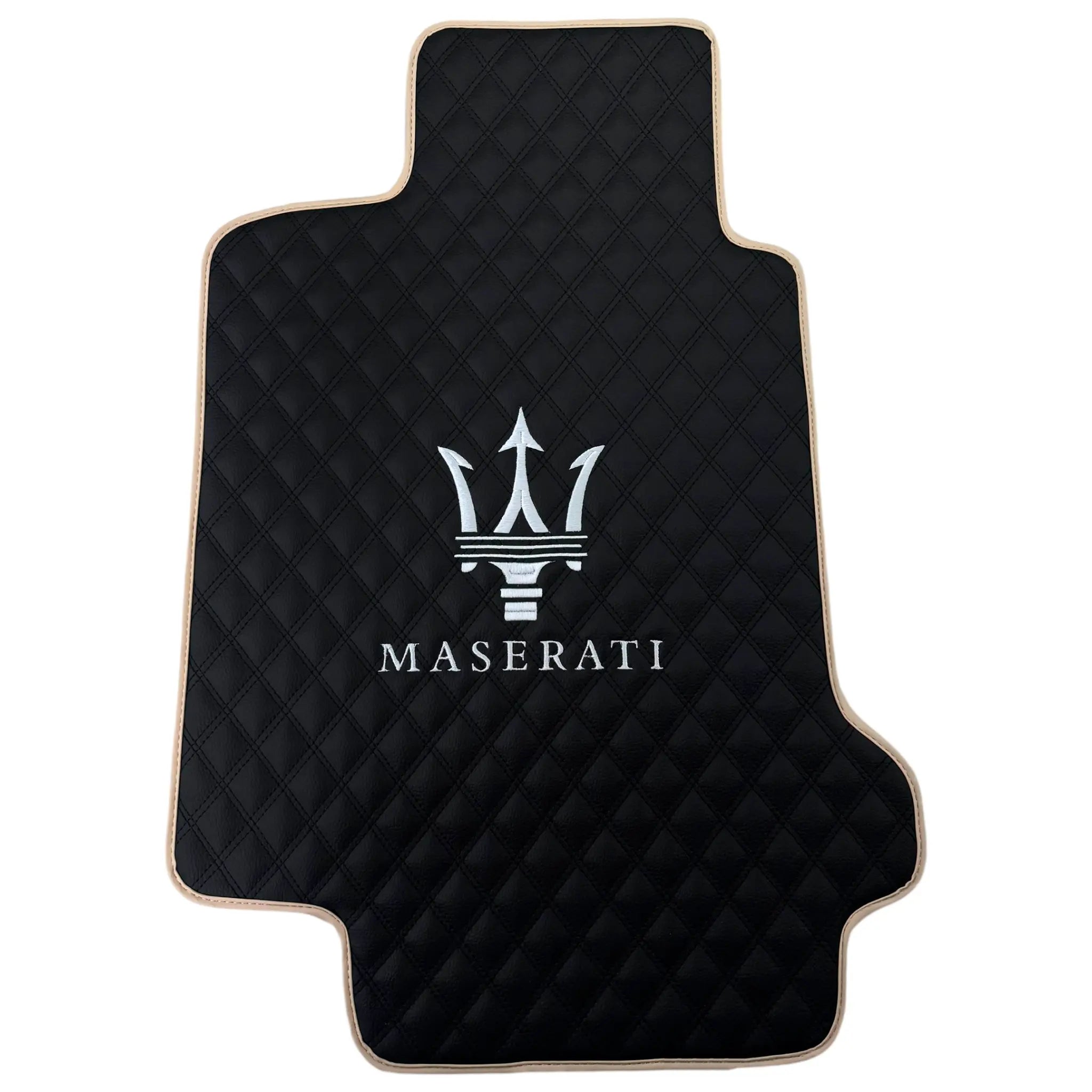 Black Stitched Leather Floor Mats with Logo for Maserati Quattroporte | Beige Trim