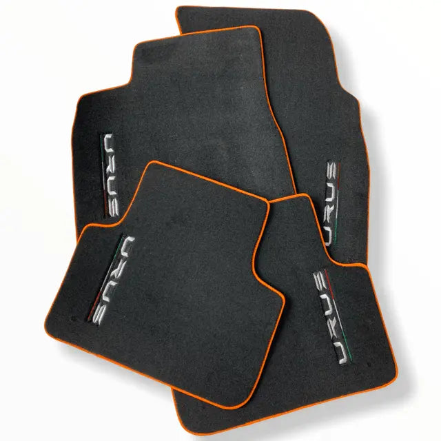 Floor Mats For Lamborghini Urus Black Tailored With Orange Rounds Carpets - AutoWin