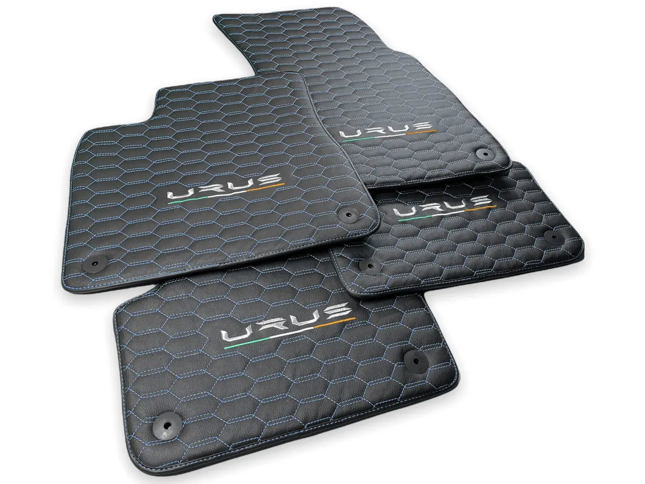 Floor Mats For Lamborghini Urus Leather Blue Stitching - AutoWin