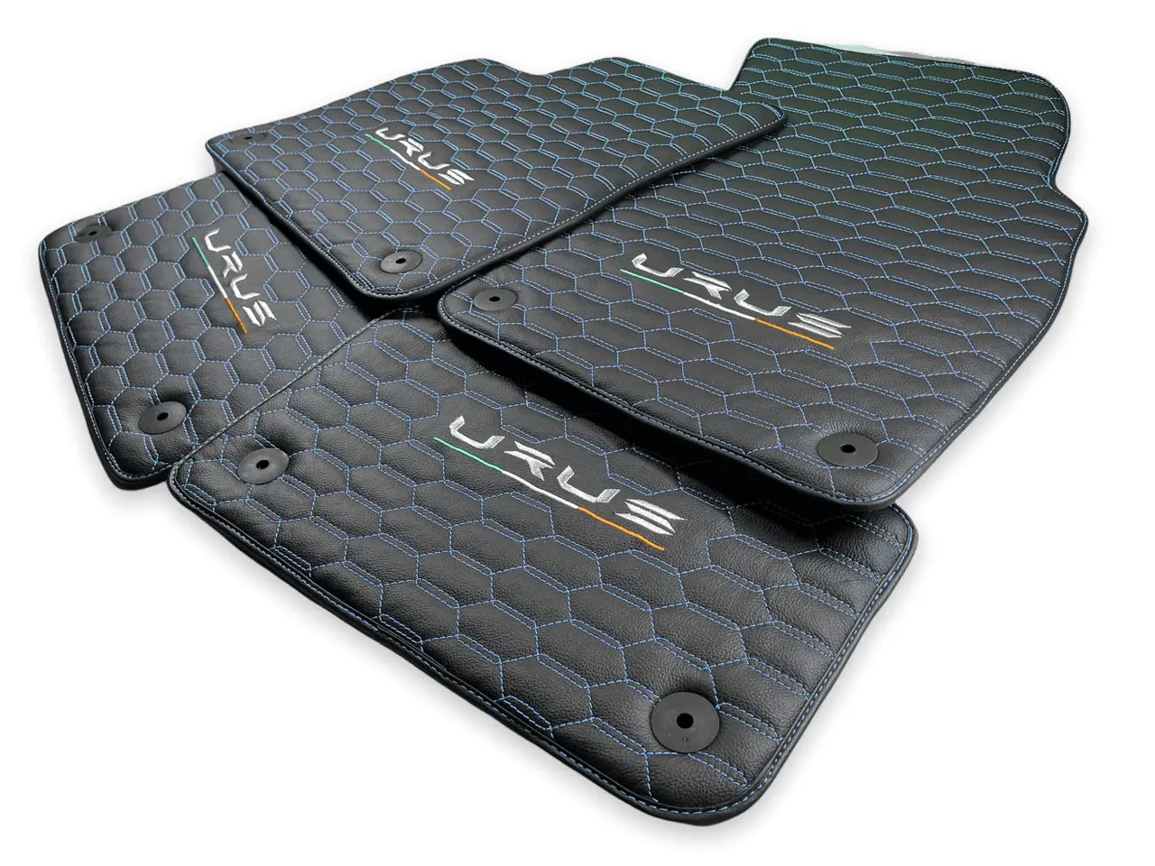 Floor Mats For Lamborghini Urus Leather Blue Stitching - AutoWin