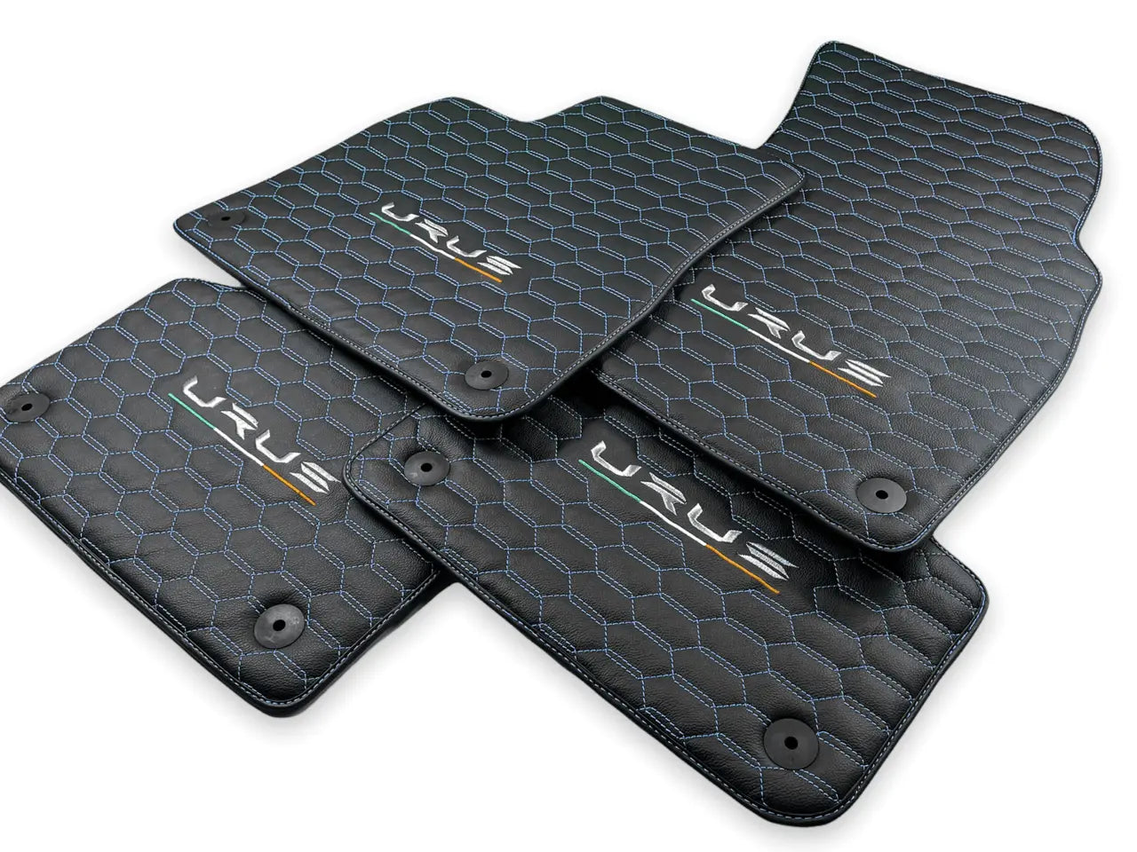 Floor Mats For Lamborghini Urus Leather Blue Stitching - AutoWin