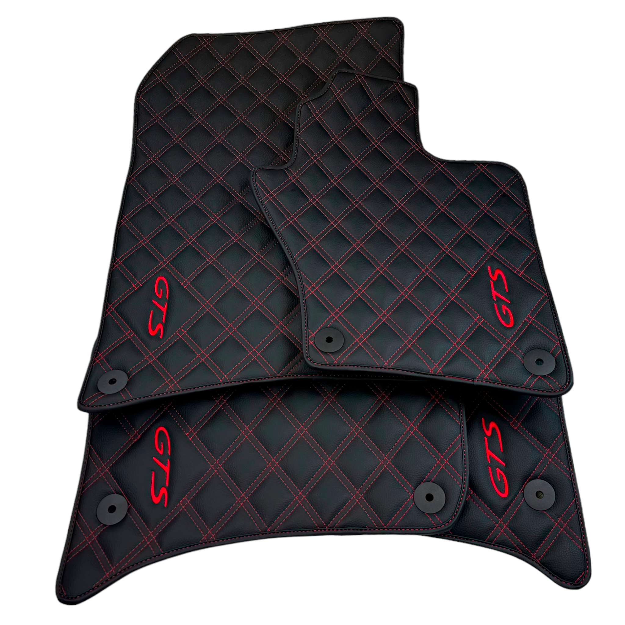 Leather Floor Mats for Porsche Cayenne GTS (2010-2018) Red Sewing