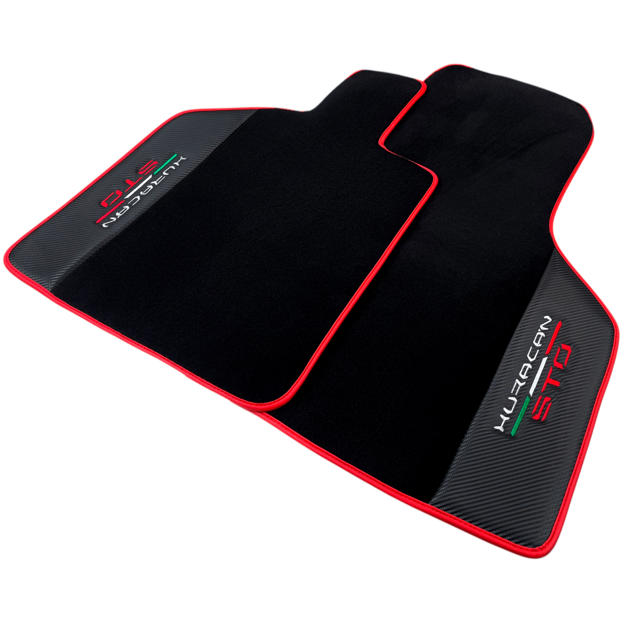 Black Floor Mats for Lamborghini Huracan STO with Carbon Fiber Leather