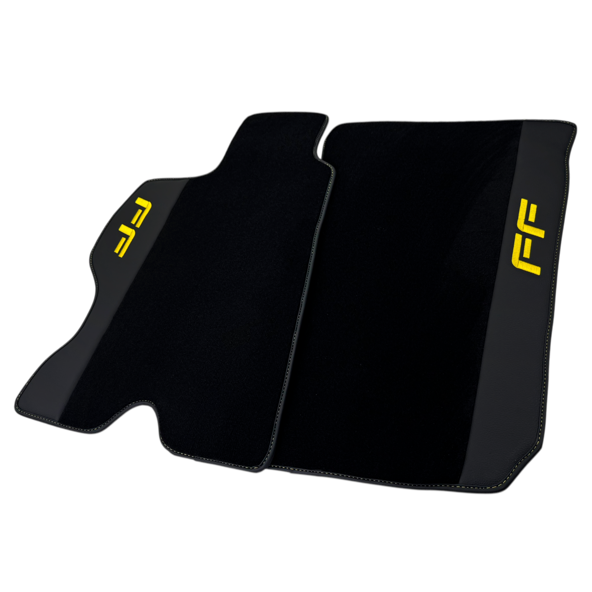 Black Floor Mats for Ferrari FF (2011-2016) with Leather Border | Yellow Edition