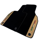 Italian Edition Black Floor Mats for Lamborghini Aventador (2012-2022) with Gold Leather Border