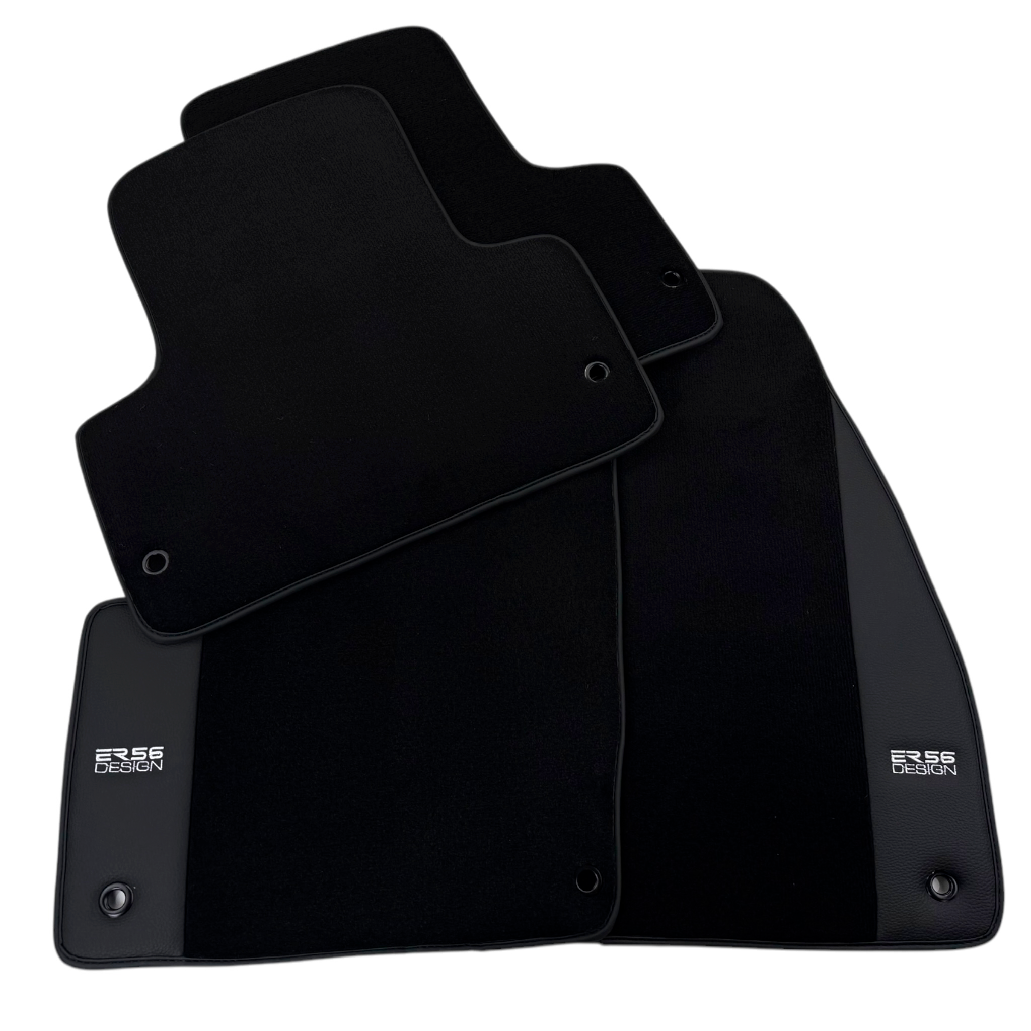 ER56 Design Black Floor Mats for Jeep Wrangler JK (2007-2018) 5 Doors Single Fixation with Leather - AutoWin