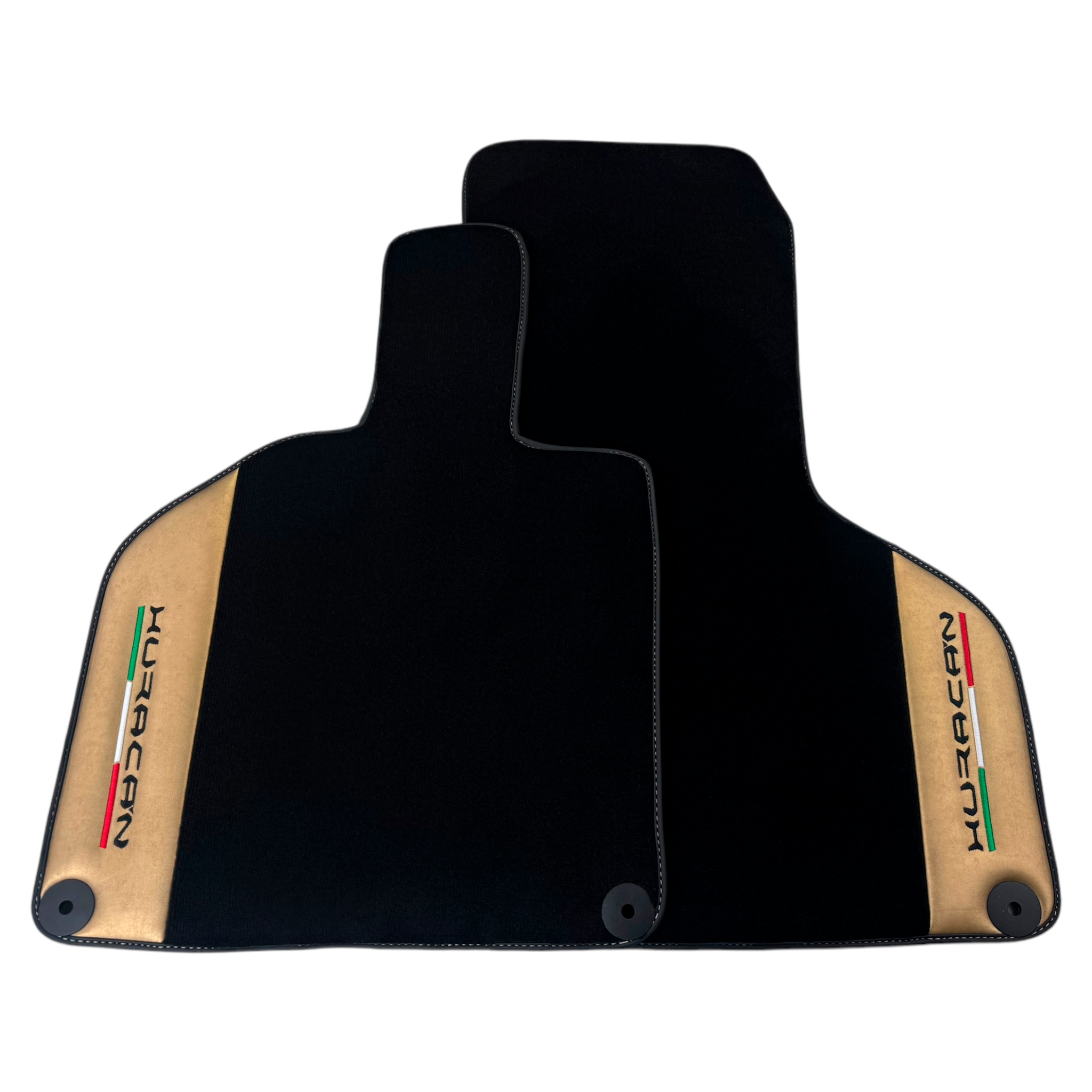 Italian Edition Black Floor Mats for Lamborghini Huracan (2014-2023) with Gold Leather Border