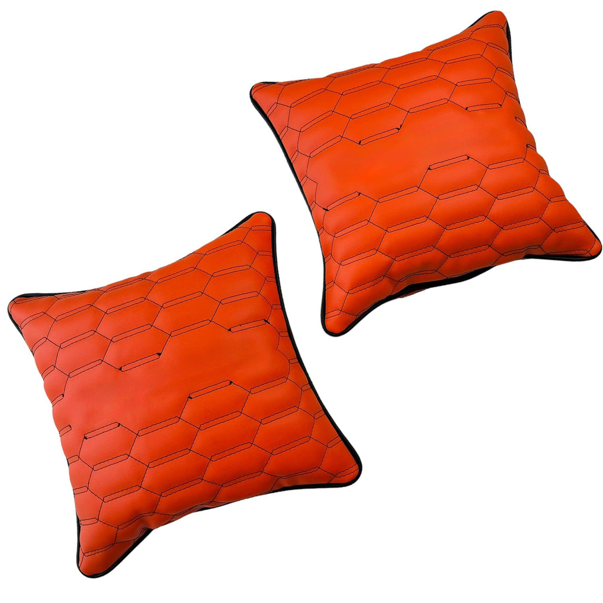 Customizable Orange Leather Pillows Set of 2 with Black Sewing