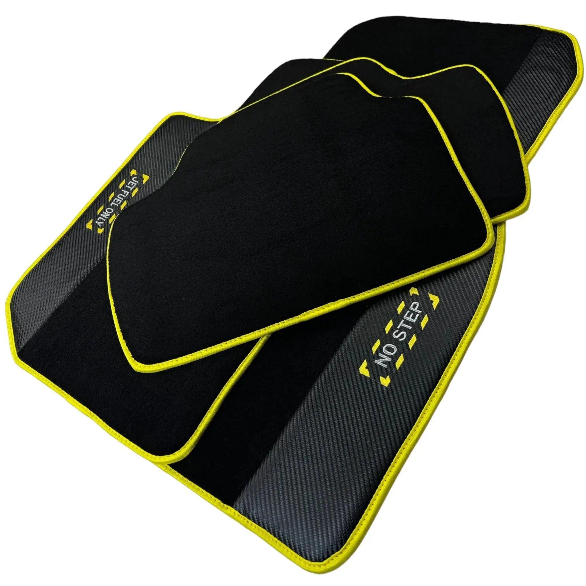 Black Floor Mats For BMW X6 Series E71 | Fighter Jet Edition | Yellow Trim - AutoWin