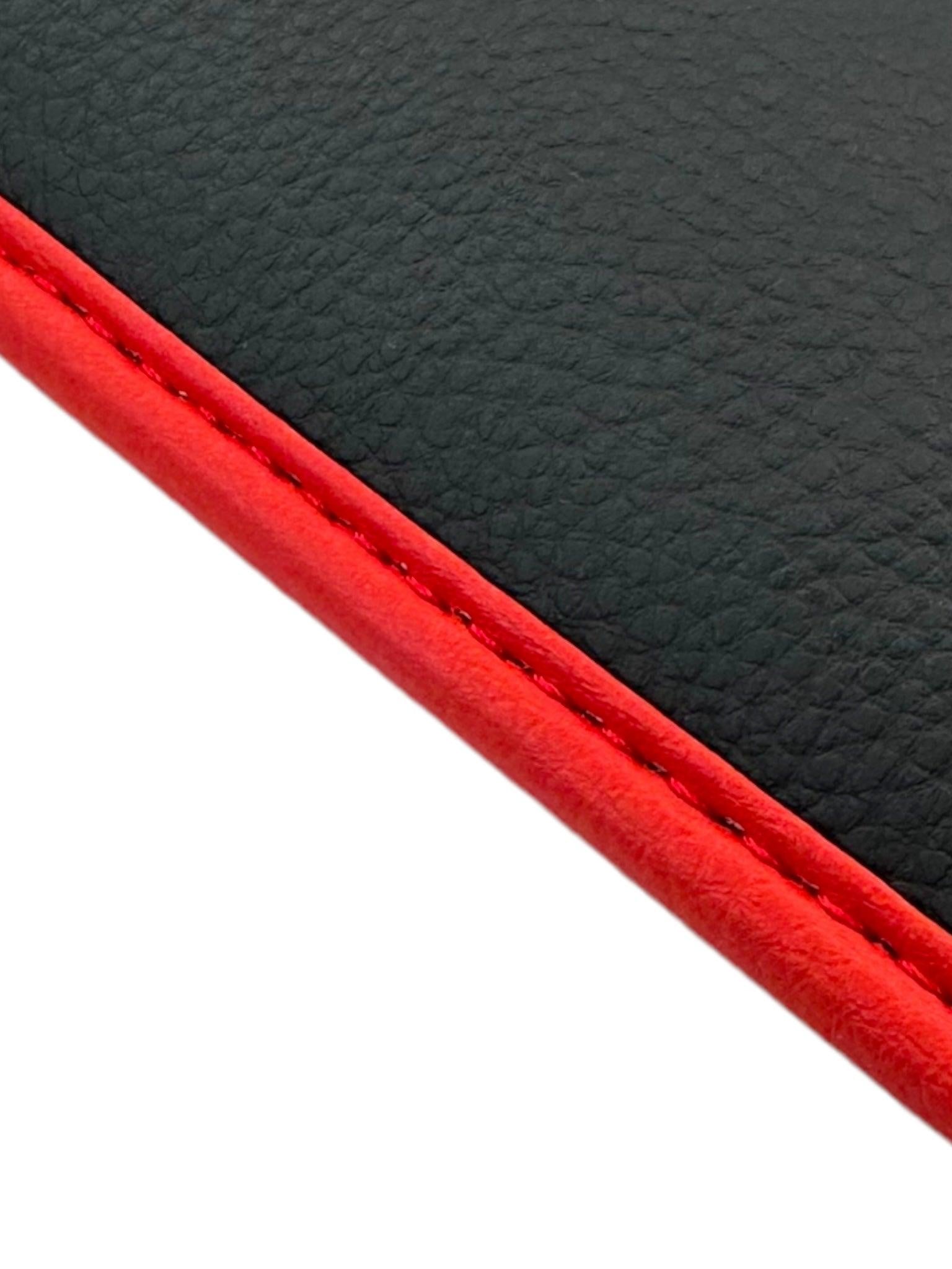 Black Floor Mats for Ferrari 296 GTS (2022-2024) with Leather and Red Trim - AutoWin
