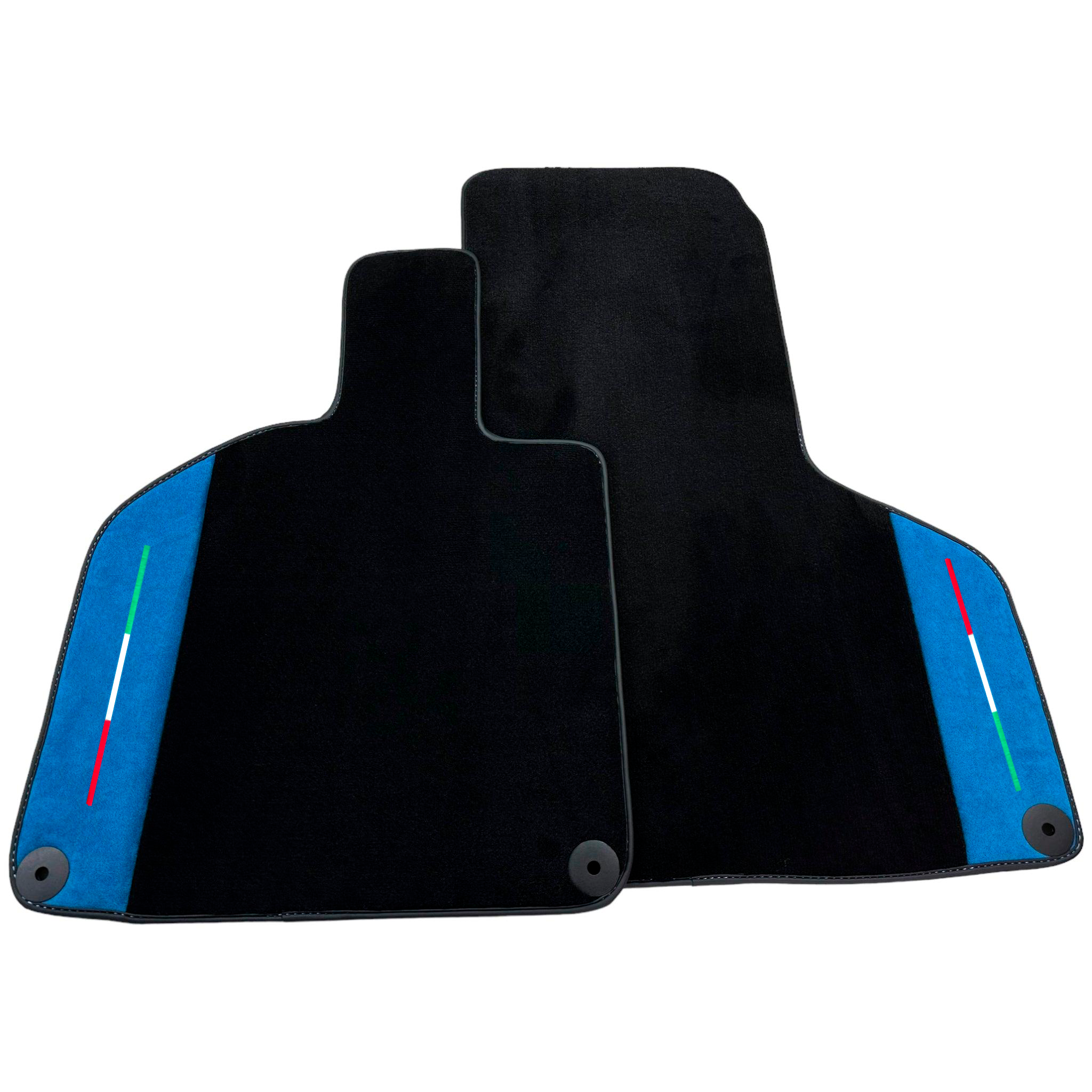 Black Floor Mats for Lamborghini Huracan (2014-2023) with Italian Flag | Blue Alcantara Leather