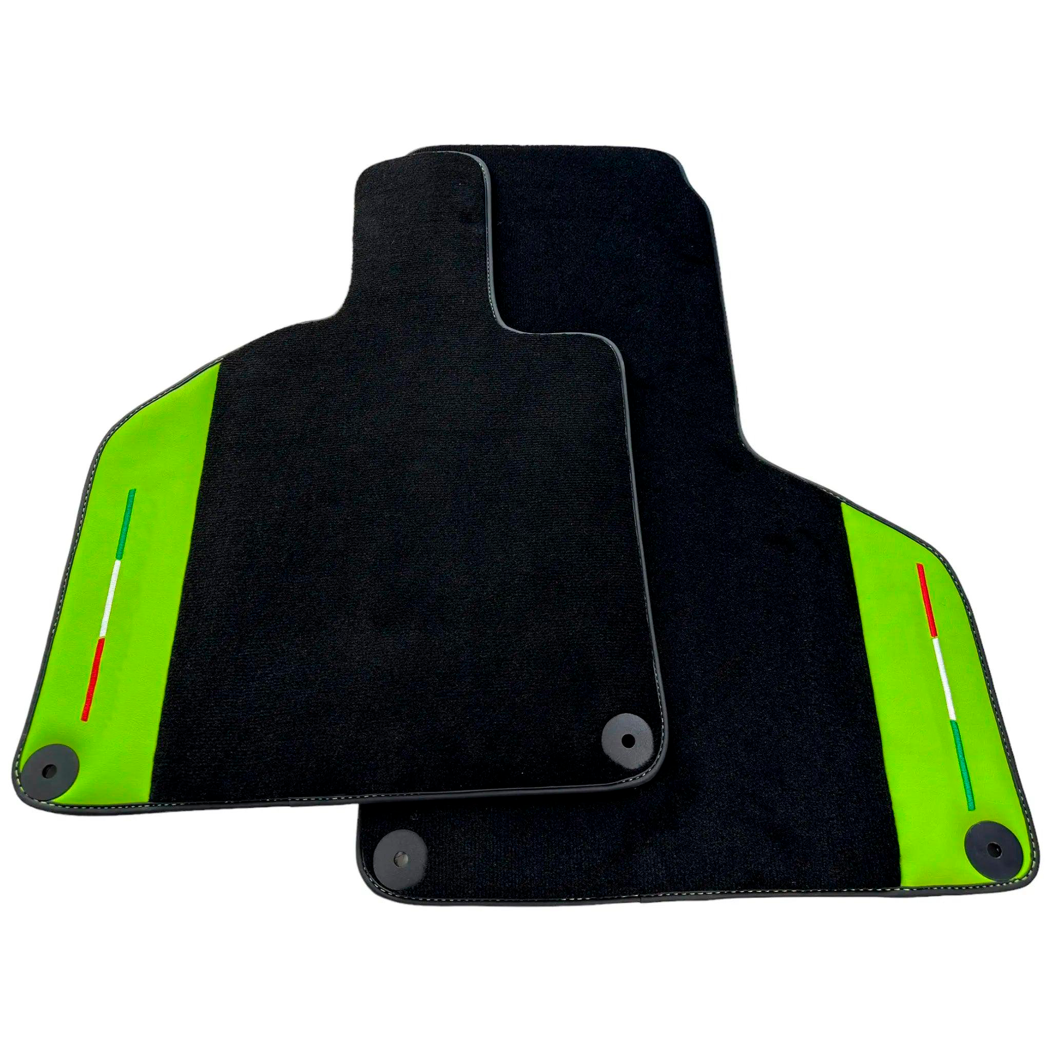 Black Floor Mats for Lamborghini Huracan with Green Leather and Italian Flague