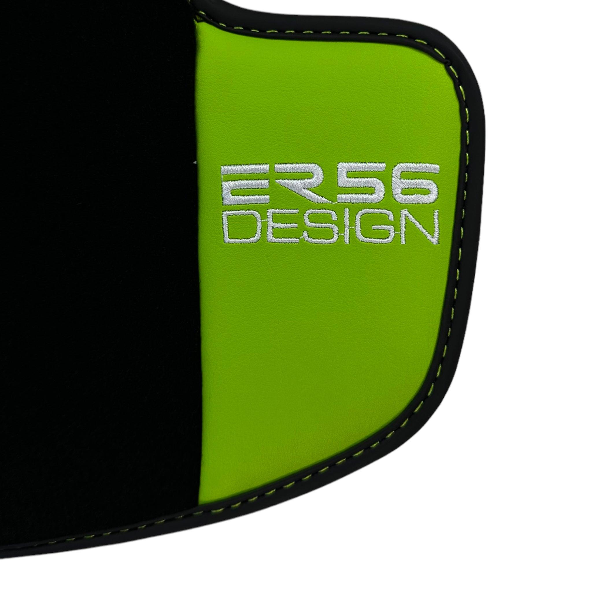 Black Floor Mats for Porsche Panamera (2017-2023) with Green Leather ER56 Design - AutoWin