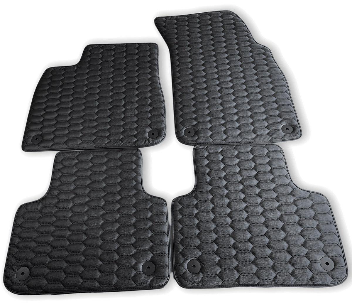 Custom Black Stitched Leather Floor Mats for Audi A4 - B9 Avant (2018-2019) 