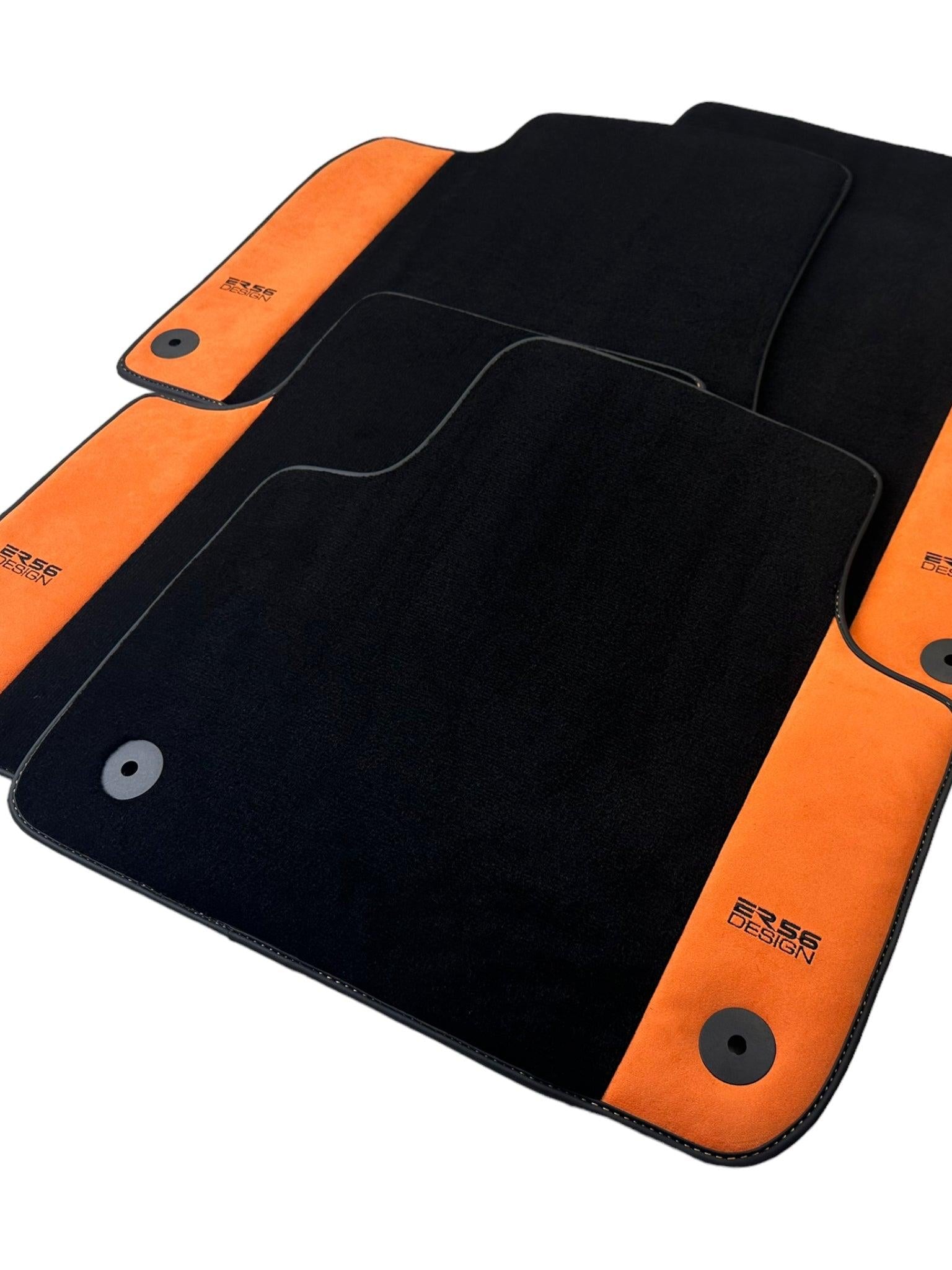 Black Floor Mats for Audi Q7 4M (2015-2019) Orange Alcantara | ER56 Design