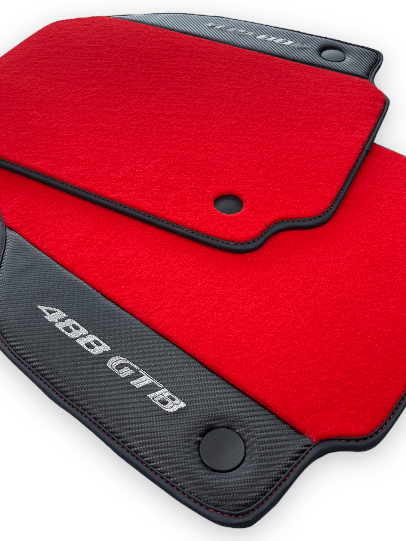 Red Floor Mats For Ferrari 488 GTB 2015-2022 Carpets With Carbon Fiber - AutoWin